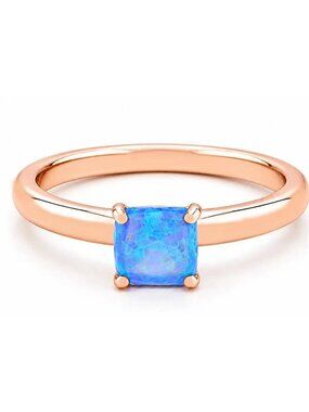 Genuine 0.48 Cts Blue Opal Ring 14k Rose Gold Plated (.925)